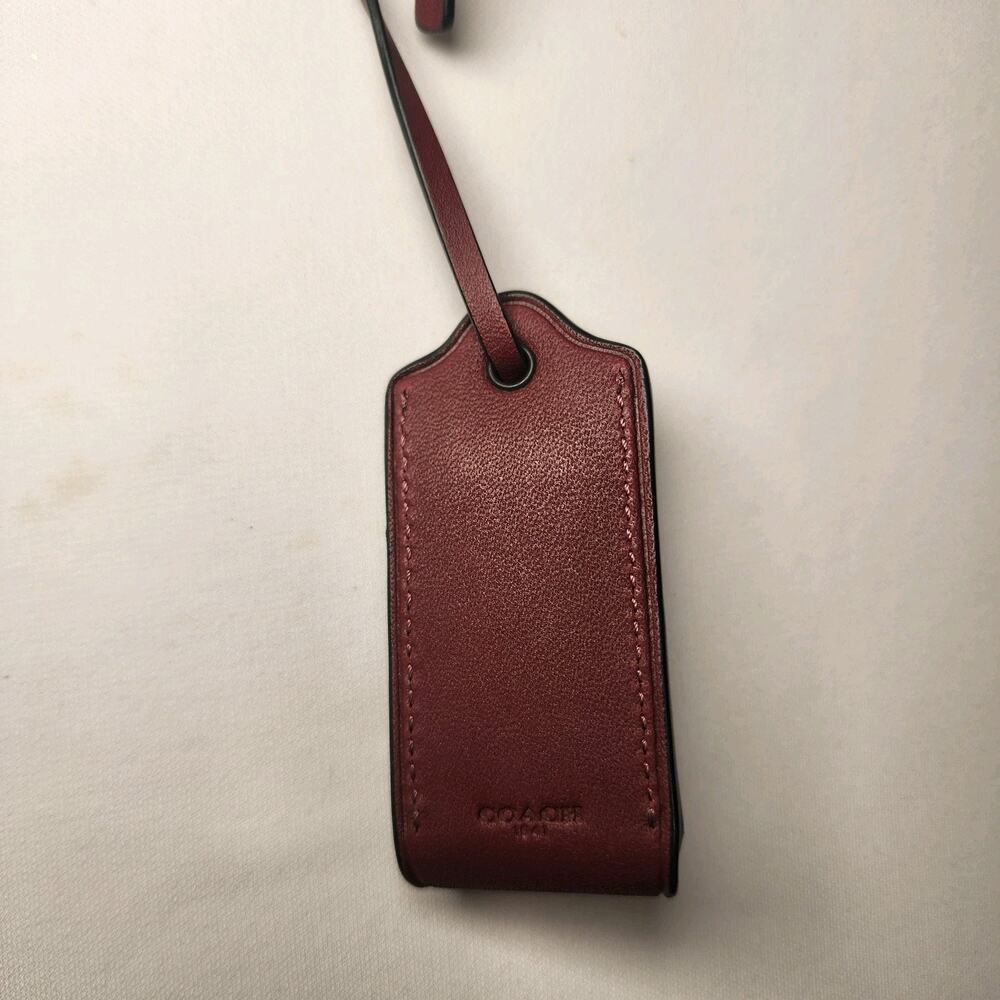 Coach 1941 Leather Clochette Hanging Tag Charm Dark Gunmetal Bordeaux - Picture 3 of 4